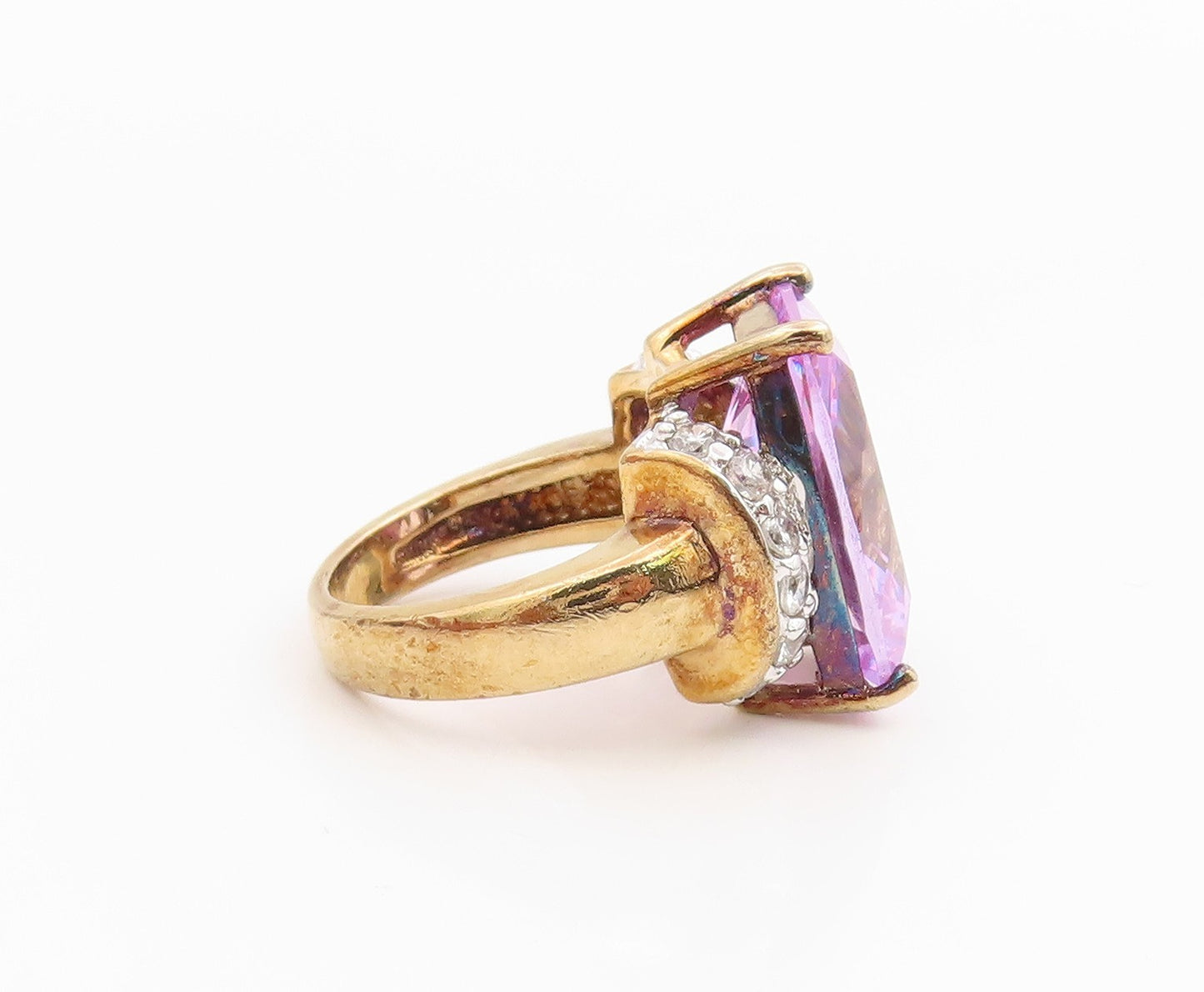 925 Sterling Silver Vintage Ring Gold Plated Amethyst & CZ Band  Sz 5  RG35493