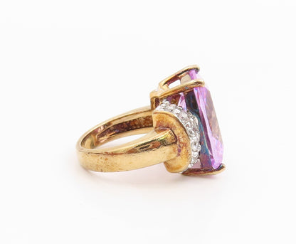 925 Sterling Silver Vintage Ring Gold Plated Amethyst & CZ Band  Sz 5  RG35493