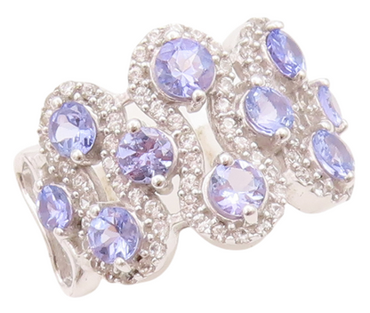 925 Sterling Silver Vintage Ring Round Tanzanite Halo Topaz Bands  Sz 7  RG29454