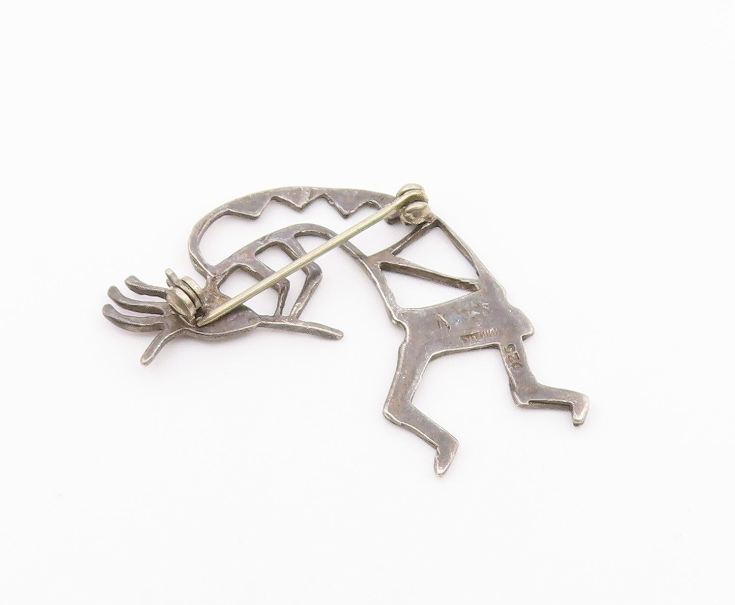 SOUTHWESTERN 925 Silver Vintage Kokopelli Dancer Outline Brooch Pin BP9533