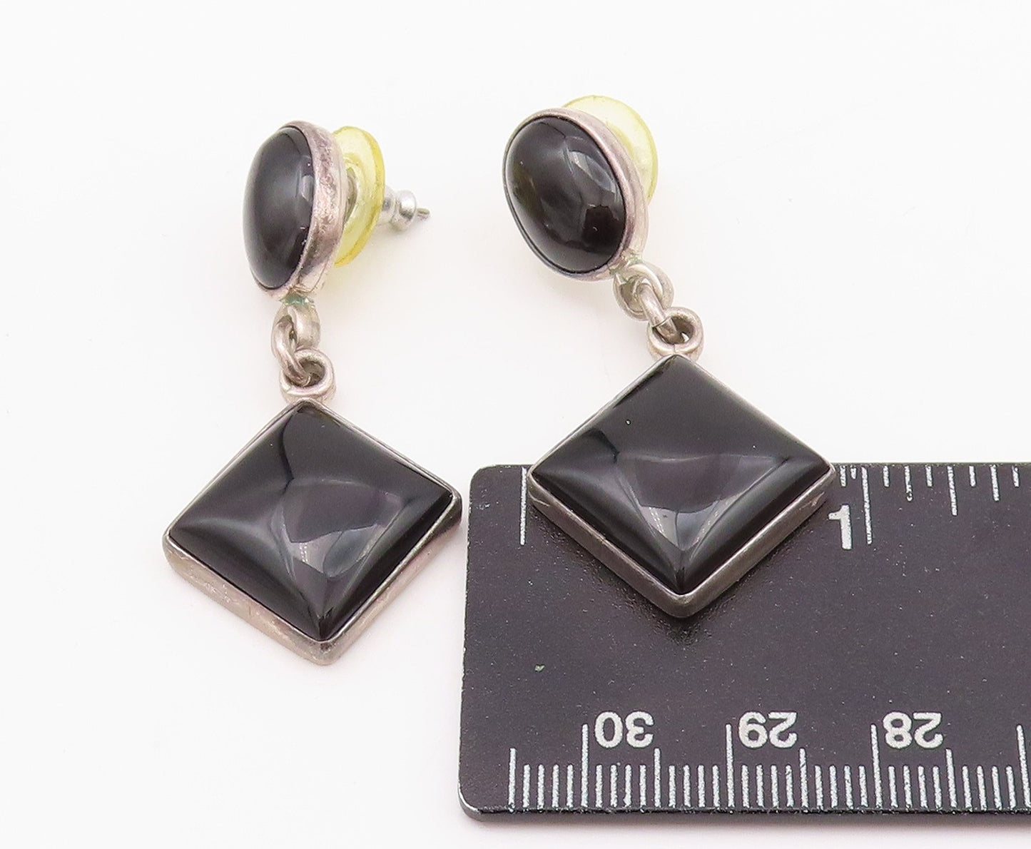 925 Sterling Silver Vintage Earrings MEXICO Oval & Square Dangling Onyx  EG13619