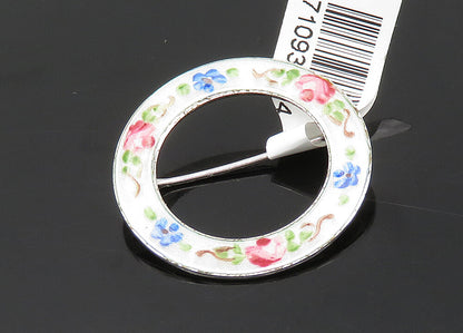 LAMODE 925 Sterling Silver  Vintage Enamel Floral Wreath Brooch Pin  BP7801