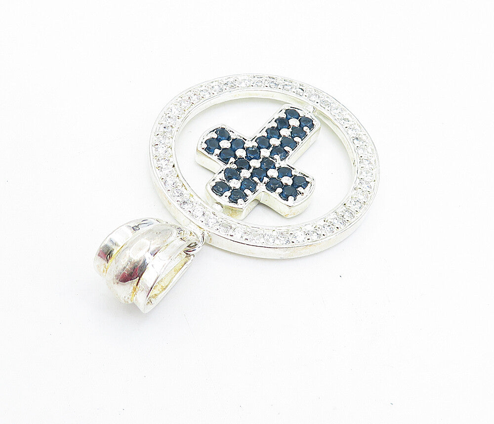 925 Sterling Silver  Cubic Zirconia & Topaz Religious Cross Pendant  PT5222