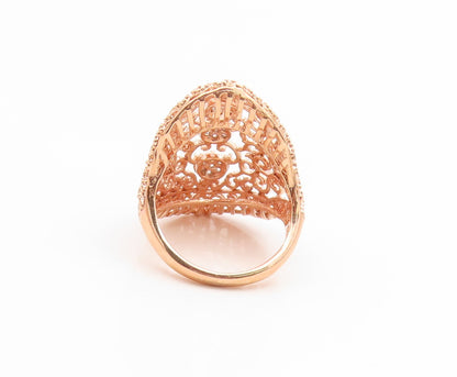 925 Sterling Silver Vintage Ring Gold Plated CZ Intricate Openwork Sz 8 RG35216