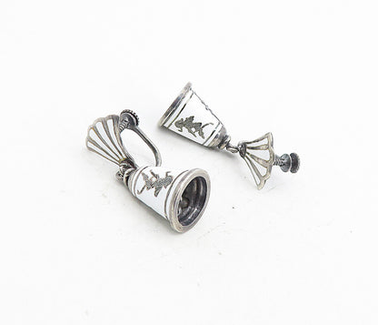 SIAM 925 Sterling Silver  Vintage Enamel Dancer Bell Dangle Earrings  EG4487