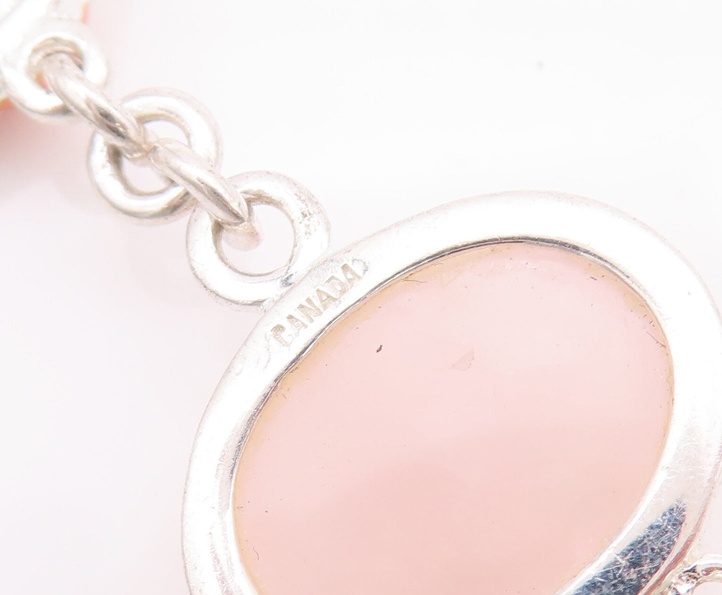 925 Sterling Silver Vintage Bracelet DAVID SIGAL Floral Link Pink Quartz BT10179