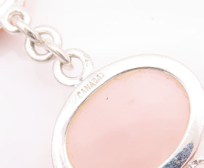925 Sterling Silver Vintage Bracelet DAVID SIGAL Floral Link Pink Quartz BT10179