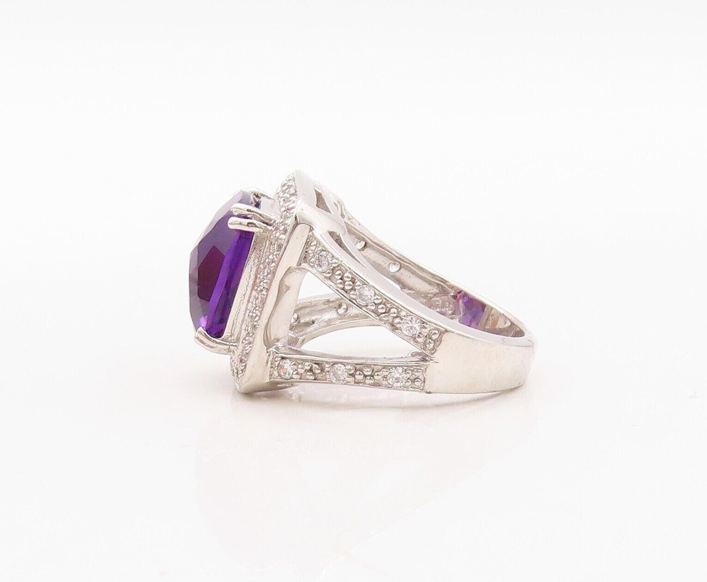 925 Sterling Silver Vintage Ring Rectangle Amethyst & Topaz Inlay  Sz 7  RG29990