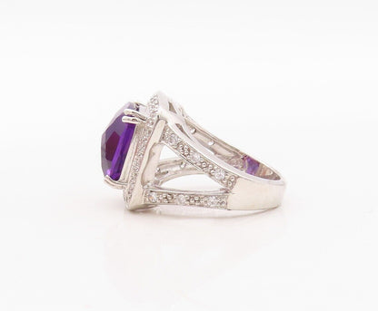 925 Sterling Silver Vintage Ring Rectangle Amethyst & Topaz Inlay  Sz 7  RG29990