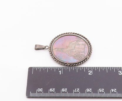 925 Sterling Silver Vintage Pendant Dark Tone Carved Schaftiach  PT23682