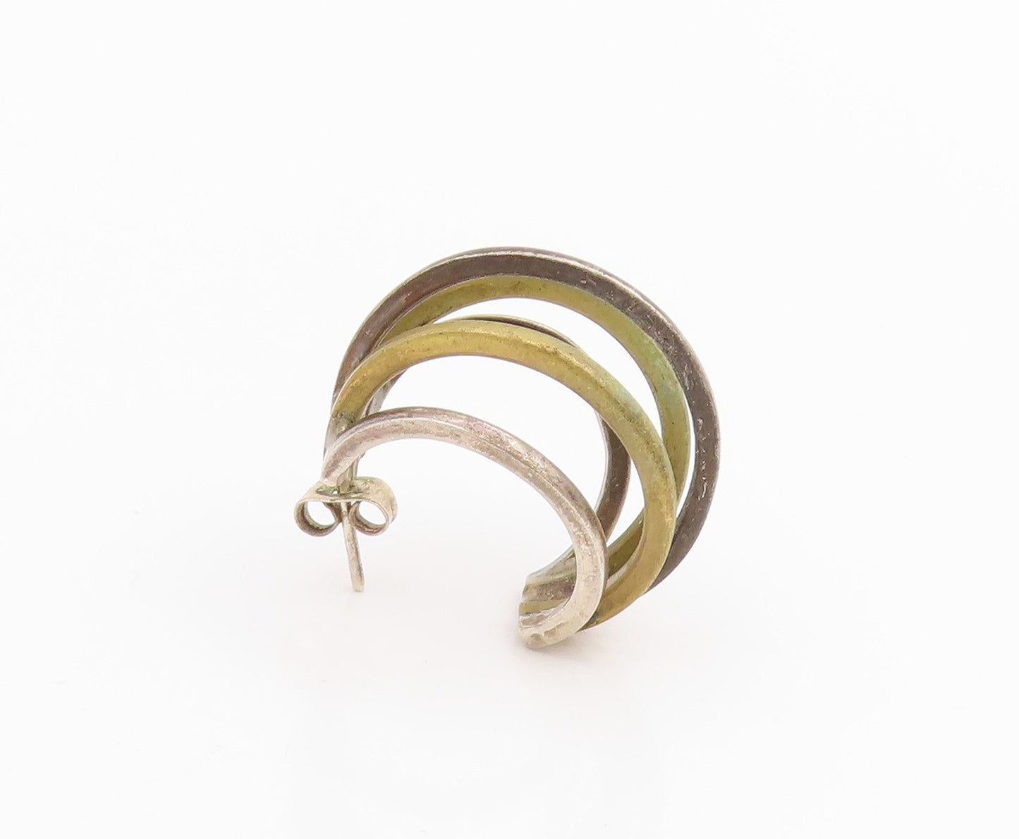 925 Sterling Silver Vintage Earrings Two Tone Interlocking Circle Hoops EG13806