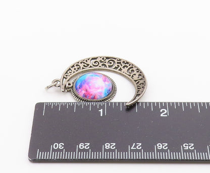 925 Sterling Silver  Vintage Swirl Pattern Crescent Moon Pendant  PT16732