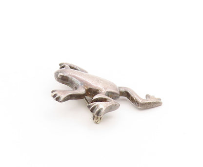 925 Sterling Silver Vintage Brooch ZINA Dark Tone Leaping Frog Charm  BP11865