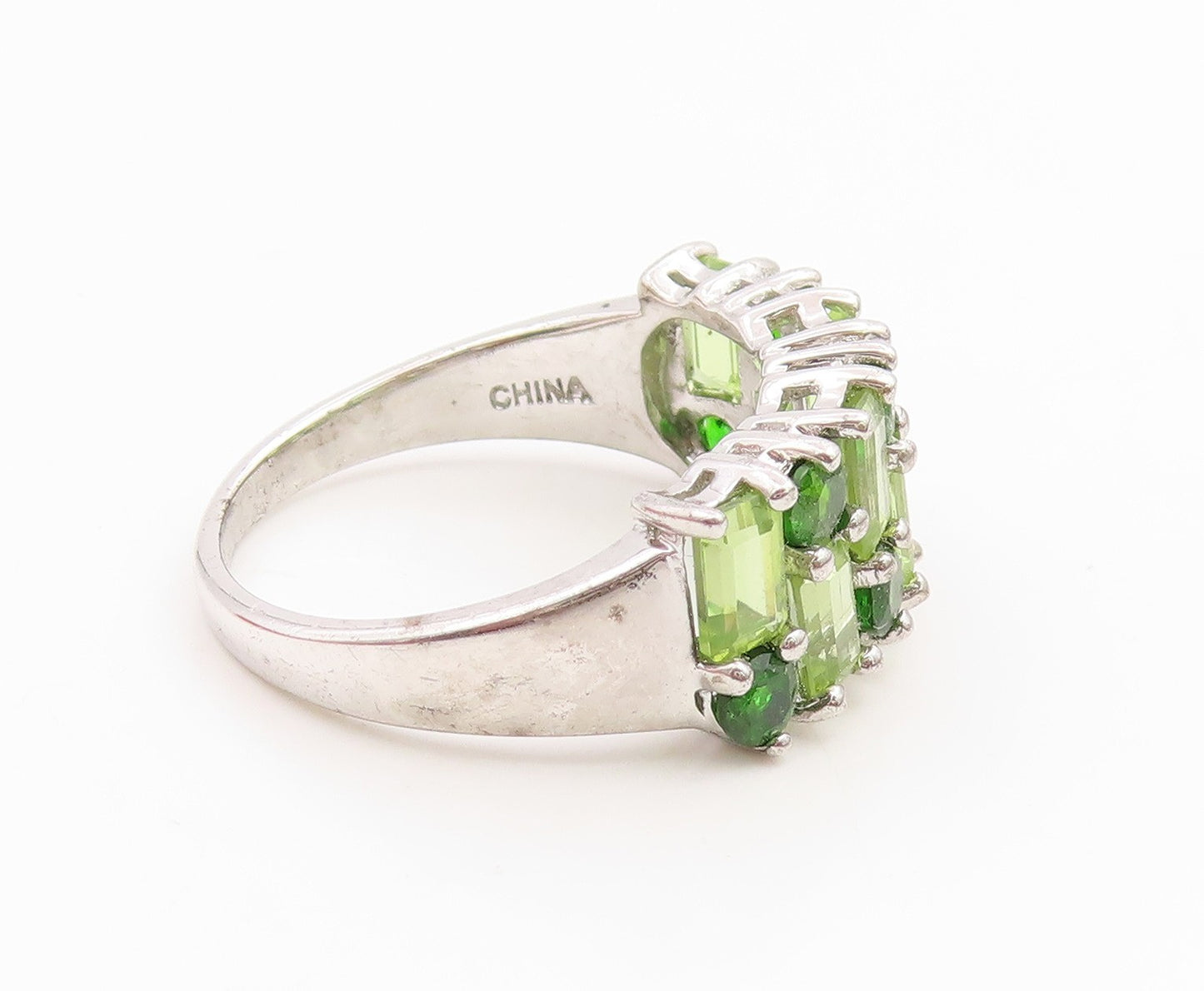 925 Sterling Silver Vintage Ring Elegant Peridot Multi Row Band  Sz 8  RG35977