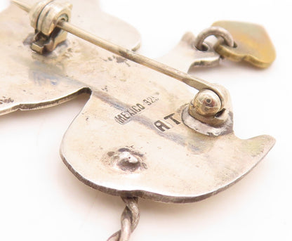 925 Sterling Silver Vintage Brooch Pin MEXICO Puppy Dangling Heart  BP11413