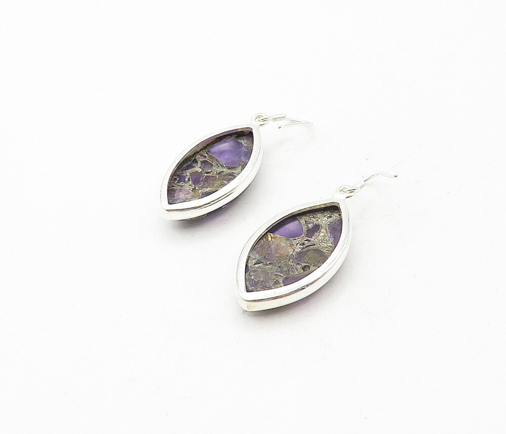 925 Sterling Silver  Amethyst Mosaic Pointed Oval Dangle Earrings  EG3925
