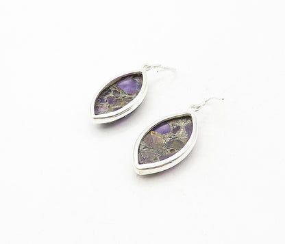 925 Sterling Silver  Amethyst Mosaic Pointed Oval Dangle Earrings  EG3925