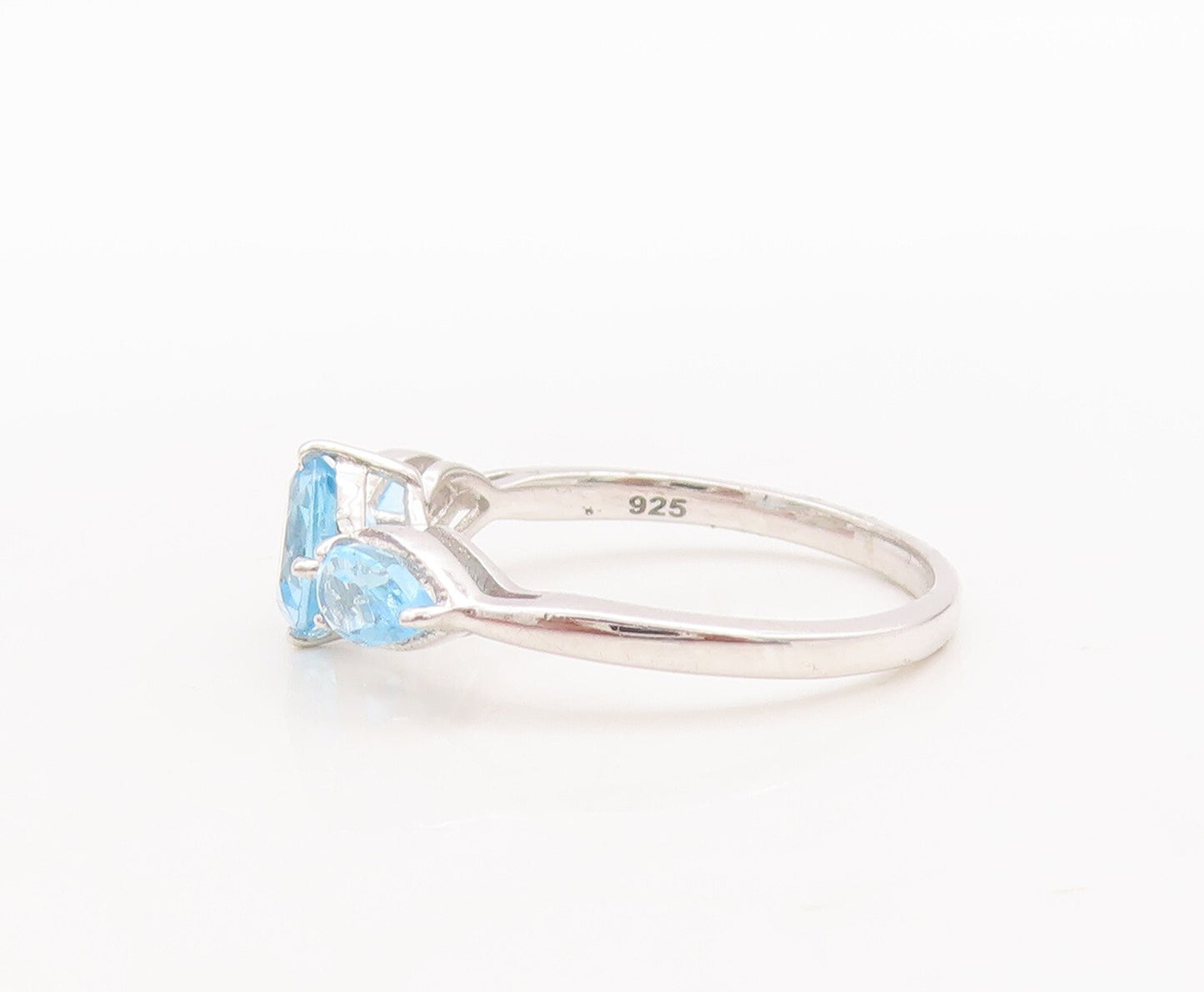 925 Sterling Silver Vintage Ring Round & Drop Cut Blue Topaz  Sz 7  RG29459