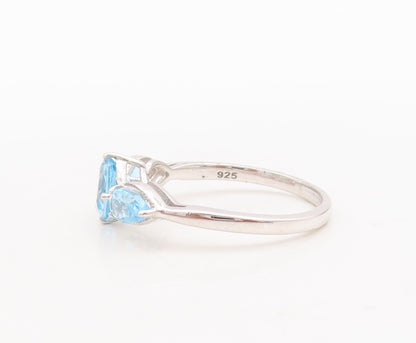 925 Sterling Silver Vintage Ring Round & Drop Cut Blue Topaz  Sz 7  RG29459