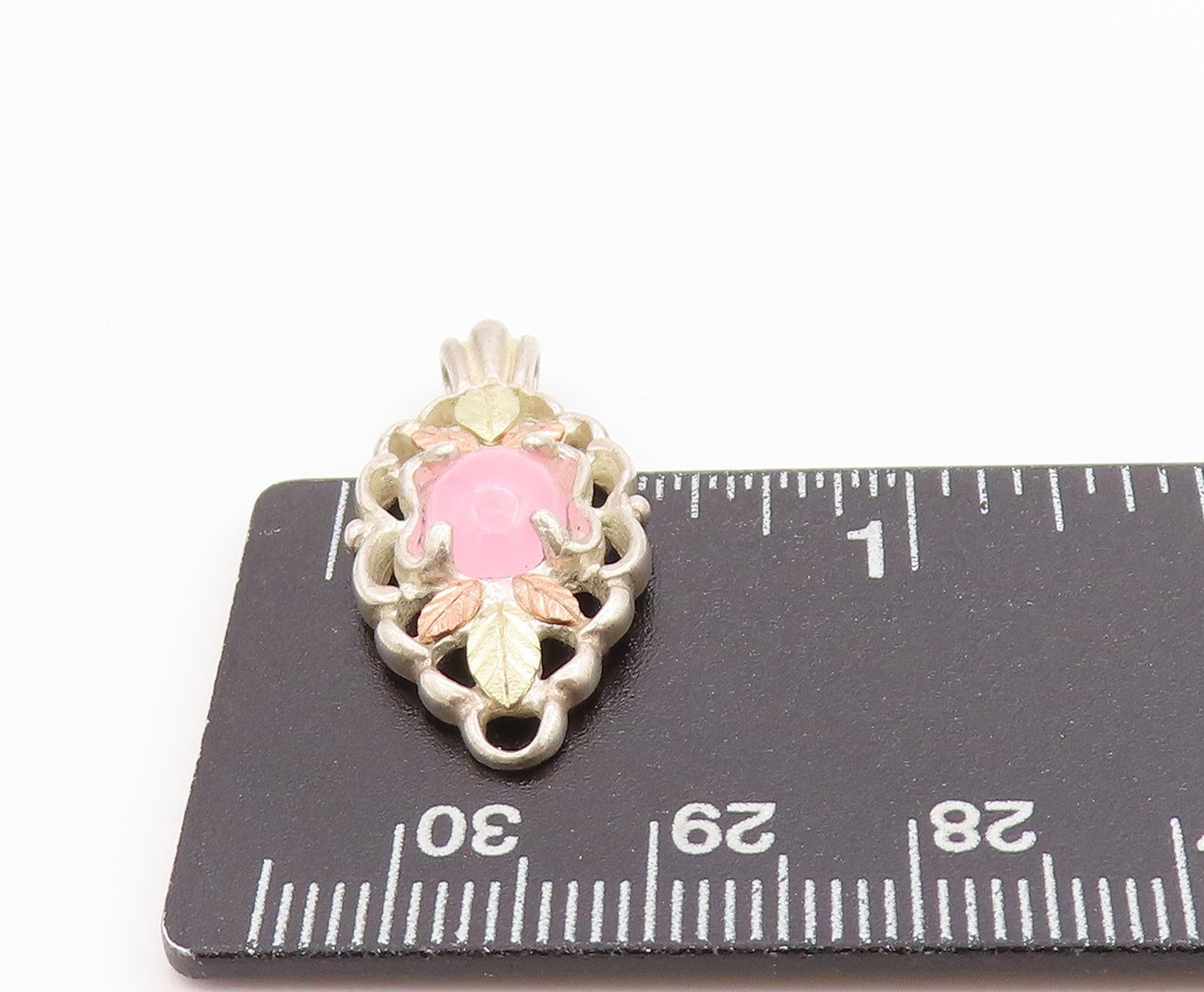 12k Gold 925 Sterling Silver Vintage Pendant Floral Carved Gemstone  PT24395