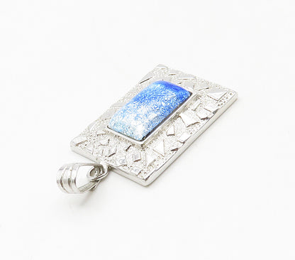 925 Sterling Silver  Blue Enamel Detail Mosaic Border Square Pendant  PT12735