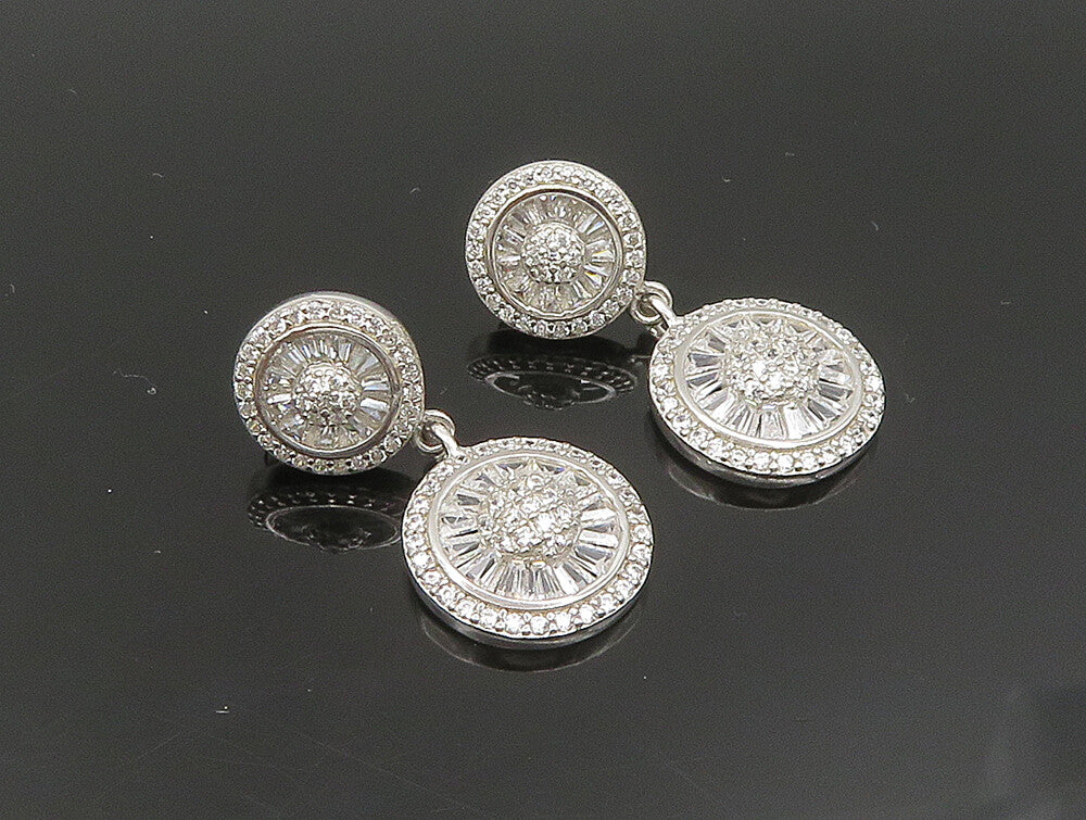 925 Silver  Vintage Sparkly Cubic Zirconia Round Dangle Earrings  EG11600