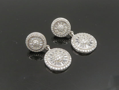 925 Silver  Vintage Sparkly Cubic Zirconia Round Dangle Earrings  EG11600