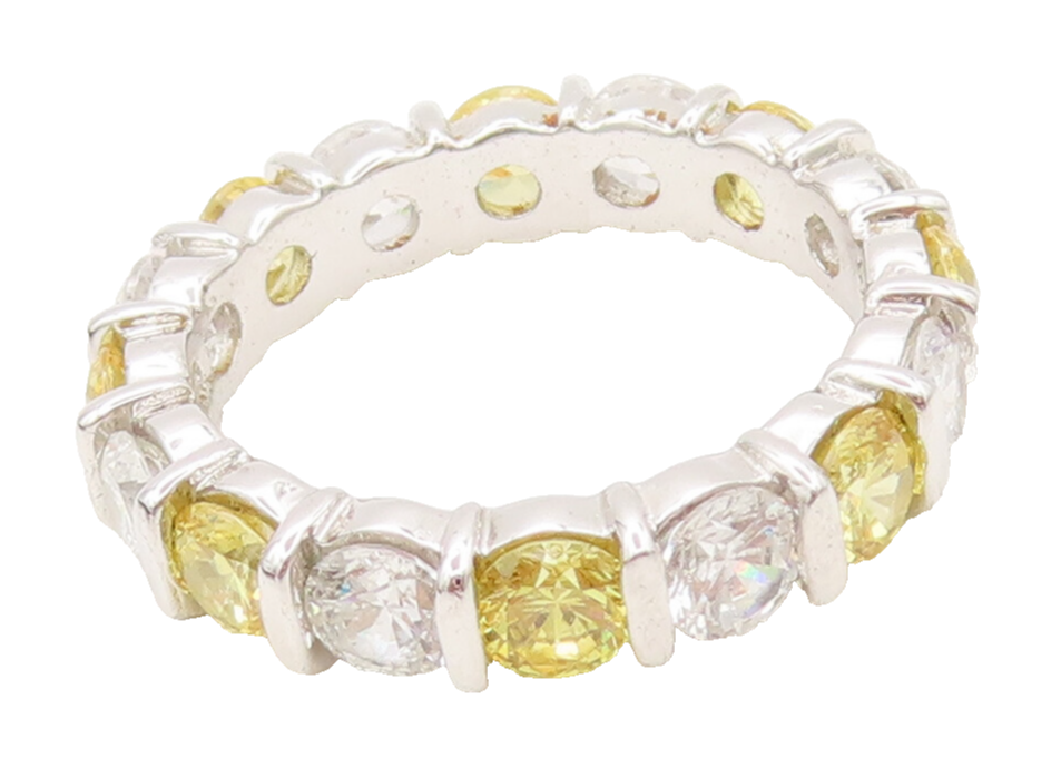 925 Sterling Silver  Vintage Round Yellow & White CZ Band Ring Sz 7  RG27258