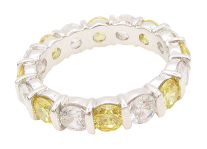 925 Sterling Silver  Vintage Round Yellow & White CZ Band Ring Sz 7  RG27258