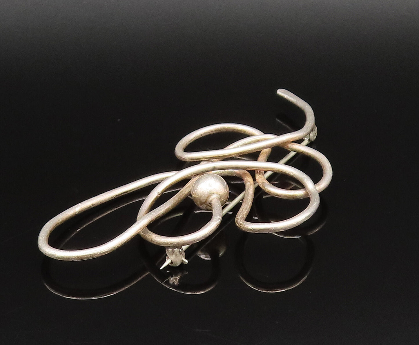 925 Sterling Silver  Vintage Bead Ball Knot Twist Outline Brooch Pin  BP9769