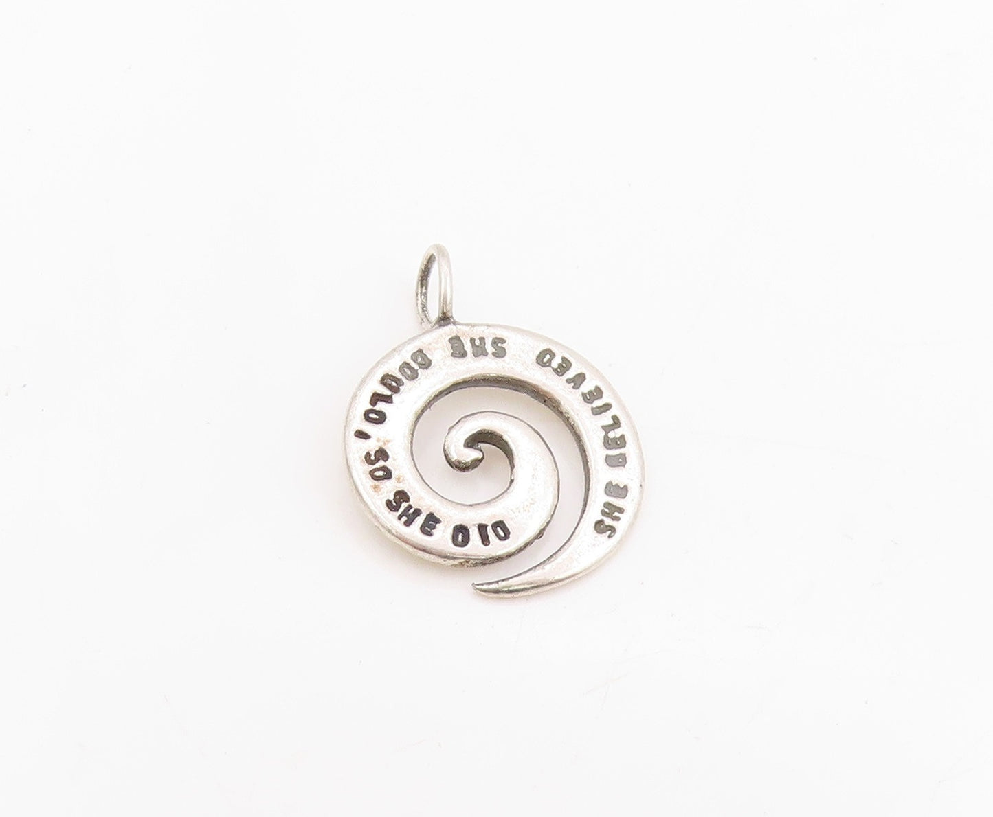 925 Sterling Silver Vintage Pendant She Believed So She Did Spiral Charm PT25380