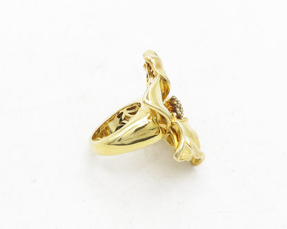 925 Sterling Silver  Topaz Gold Plated Flower Motif Cocktail Ring Sz 7 RG13214
