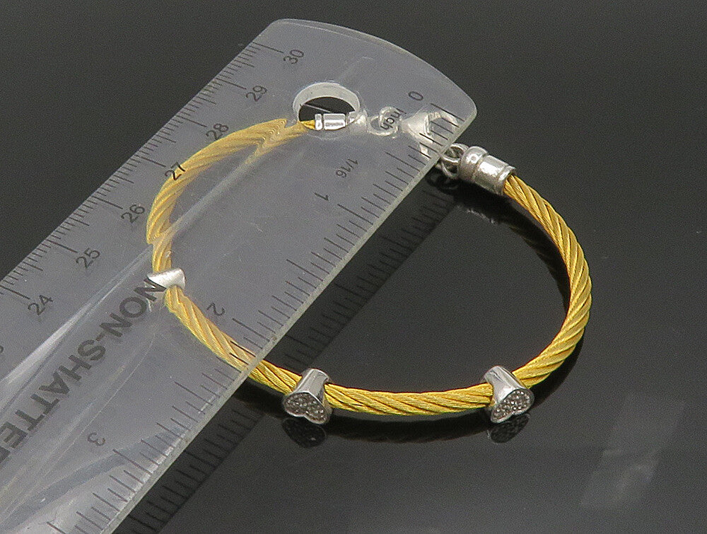 925 Silver  Vintage Genuine Diamonds Love Heart Gold Plated Bracelet  BT9346