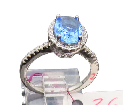 925 Sterling Silver  Vintage Oval Tanzanite Halo CZ Band Ring Sz 6.75  RG26812