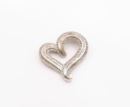 925 Sterling Silver  Vintage Genuine Diamonds Open Love Heart Pendant  PT17979