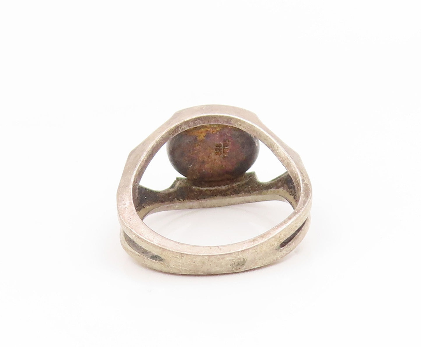 925 Sterling Silver Vintage Ring ISRAEL Tiger's Eye Modern Band  Sz 5.5  RG35174