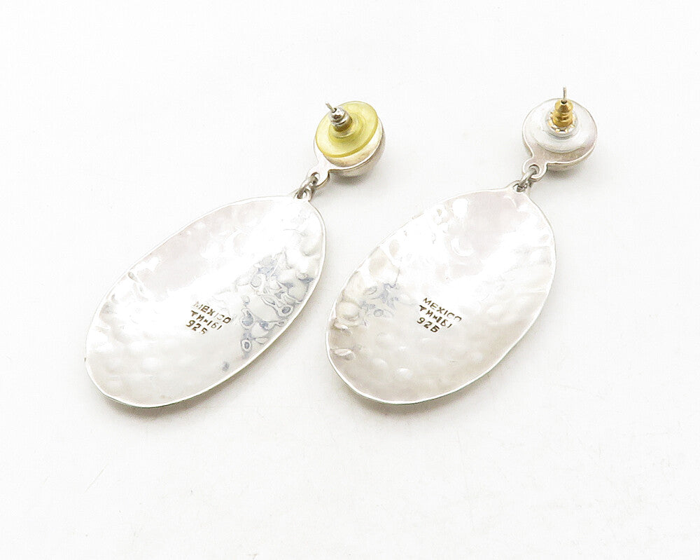 MEXICO 925 Silver  Vintage Hammered Oval Linked Non Pierce Earrings  EG6373