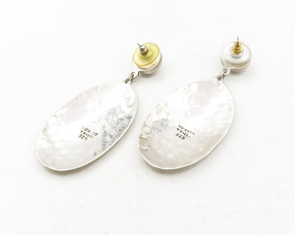 MEXICO 925 Silver  Vintage Hammered Oval Linked Non Pierce Earrings  EG6373