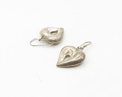 925 Sterling Silver  Vintage Smooth Open Love Heart Dangle Earrings  EG8843