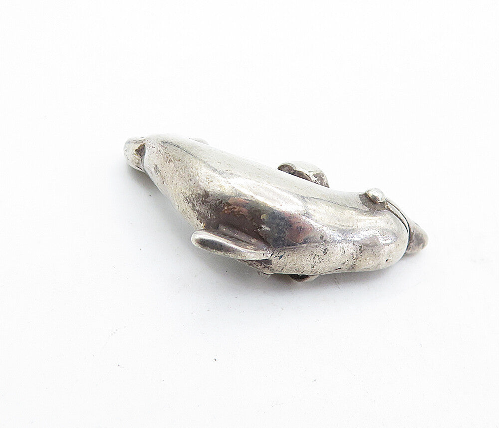 925 Sterling Silver  Vintage Dark Tone Leaping Dolphin Motif Pendant  PT3473