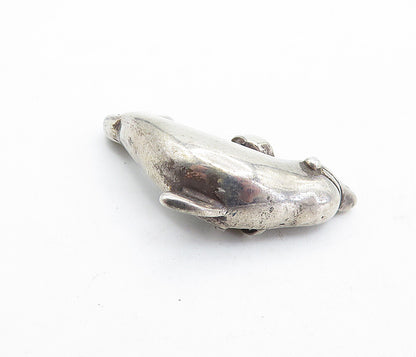 925 Sterling Silver  Vintage Dark Tone Leaping Dolphin Motif Pendant  PT3473