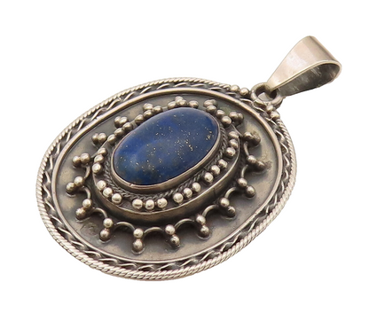 925 Sterling Silver  Vintage Beaded Star Lapis Lazuli Drop Pendant  PT21951