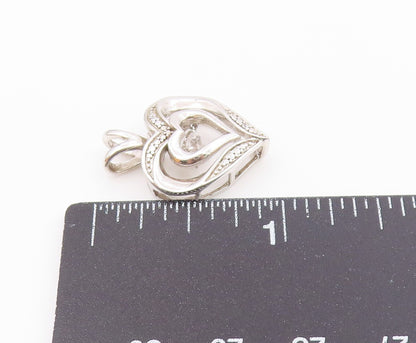 925 Sterling Silver  Vintage Shiny Topaz Open Love Heart Pendant  PT18128