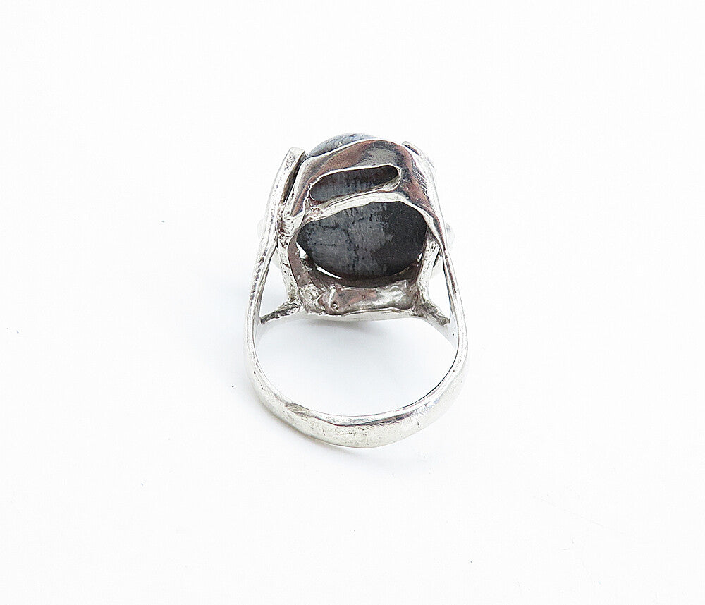 925 Sterling Silver  Vintage Modernist Obsidian Cocktail Ring Sz 6.5  RG6319