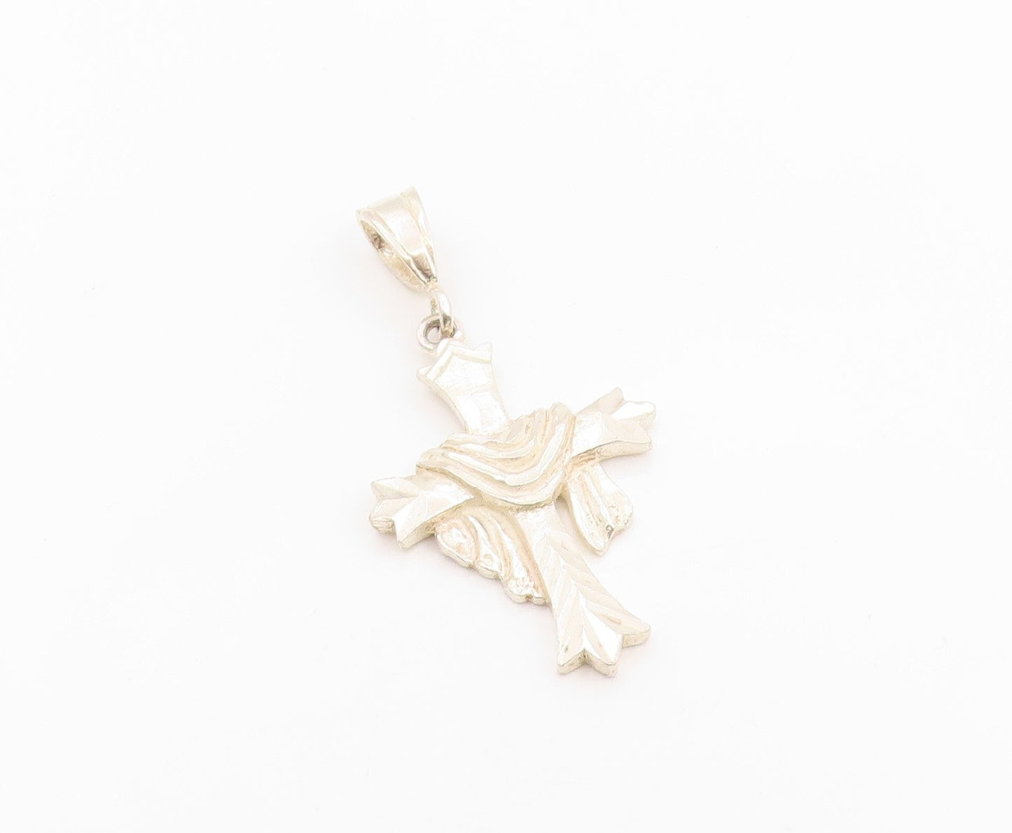 925 Sterling Silver Vintage Pendant Modernist Draped Religious Cross  PT26211