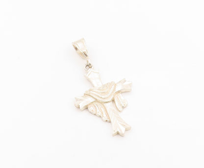 925 Sterling Silver Vintage Pendant Modernist Draped Religious Cross  PT26211