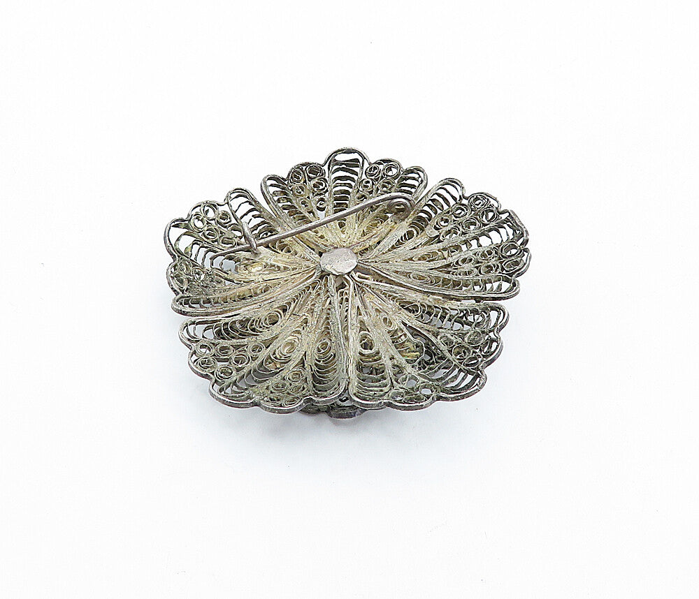 925 Sterling Silver  Vintage Antique Dark Tone Filigree Brooch Pin  BP1129