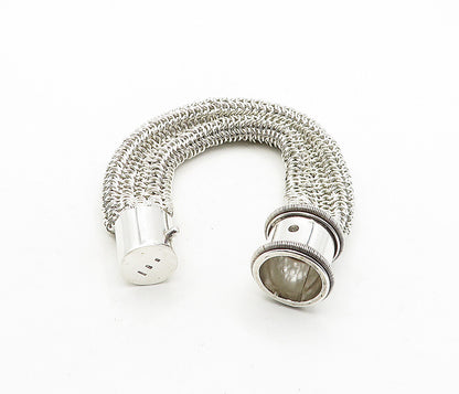 925 Sterling Silver  Vintage Shiny Heavy Weaved Net Link Chain Bracelet BT1625