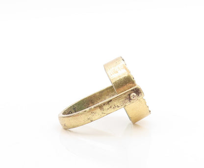 925 Sterling Silver Vintage Ring Gold Plated Double Sided Gemstone Sz 8  RG31256