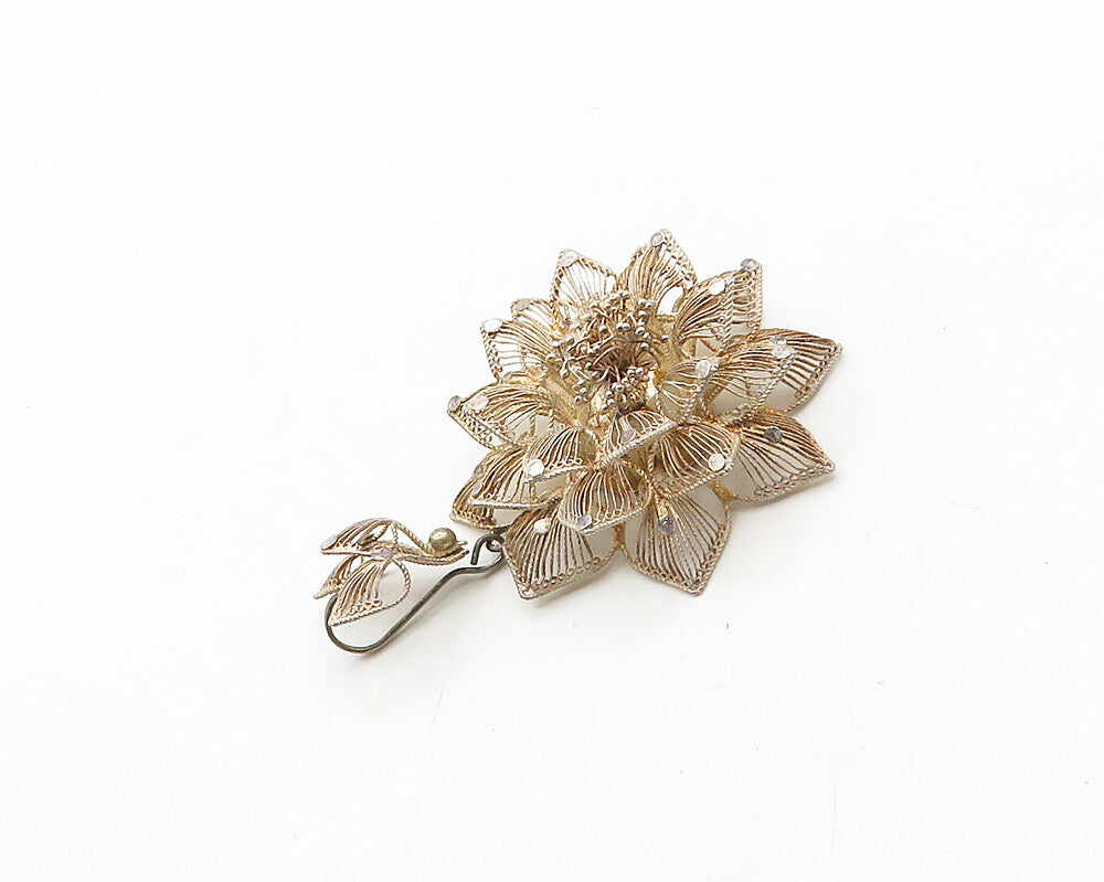 925 Sterling Silver  Vintage Shiny Filigree Flower Motif Pendant  PT15500